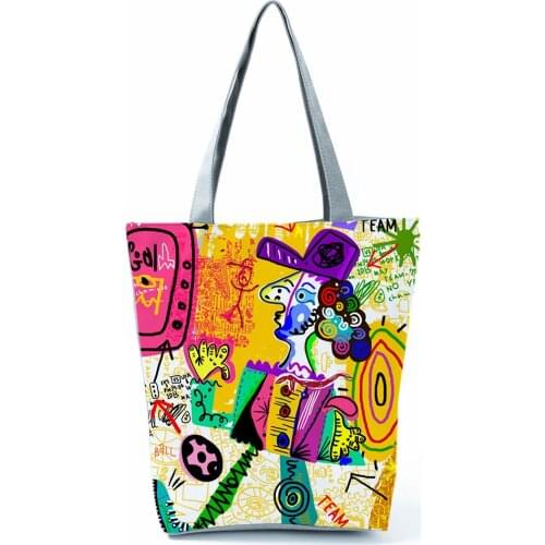 Ladies Graffiti Printed Handbag Eco Reusable High Capacity Shopping Bag Personality Foldable Outdoor Travel Tote Custom Pattern
