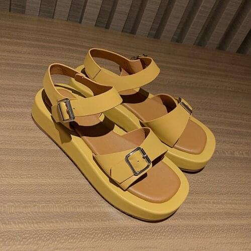SKLFGXZY 2021 Summer Hot Sell Genuine Leather Women Sandals Roman Beach Party Shoes Prevent Slippery Non-slip Sandals
