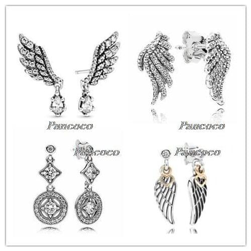 925 Sterling Silver Earring Dangling Magnificent Angel Wings Stud Earrings For Women Wedding Party Pandora Jewelry
