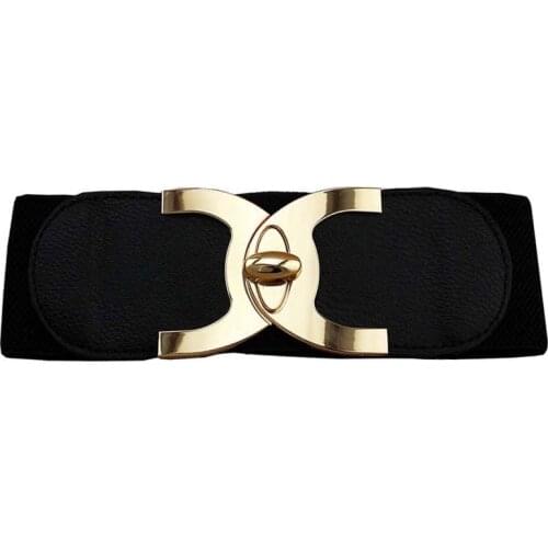 Women Elastic Belt 2020 Wide Gold Metal Buckle Belts for Women New Fashion Buckle Strap Waist Female Accessories PU Adult Floral