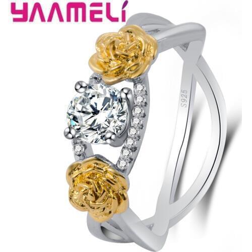 Trendy Ring S925 Sterling Silver Rings With Two Flower Wedding Bague For Women Ring For Lover Accessories Bijoux