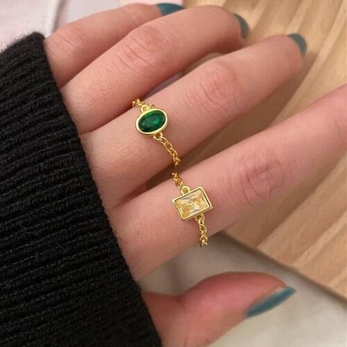 High Quality Luxury Design Geometric Square Oval Soft Gold Chain Finger Ring For Women Fashion Jewelry Party Show Gift