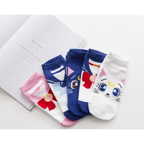 1 pair Fashion Girls Womens Cotton Socks Anime Sailor Moon Ankle Casual Dress Socks Cute Novelty Female Socks