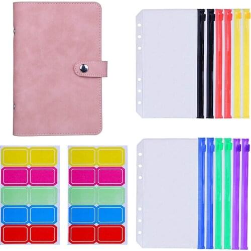 12Pcs A6 Colorful Zipper Loose-Leaf Bag with PU Leather Notebook Binder Cover Waterproof Cash Budget Envelope System