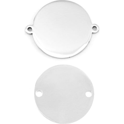 20pcs Risul 2 ears hole round 15/20/25mm charms circle connector Diy jewelry making Stainless steel necklace bracelet pendant