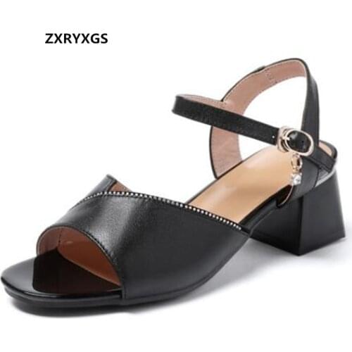 2021 New Summer Open Toe Fish Mouth Sandals Rhinestone Genuine Leather Women Sandal Shoes Trendy Sandals High Heel Shoe Big Size