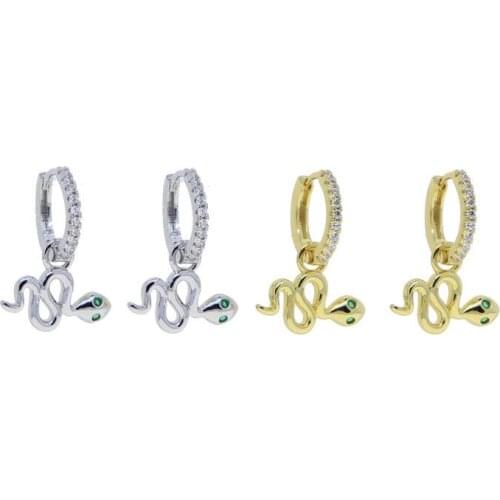 2021 New Fashion Gold Color Classic Fashion Women Jewelry Iced Out Micro Pave Green Clear CZ Snake Circle Hoop Earring