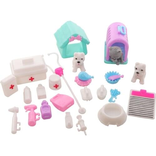 26 items Dollhouse Furniture Cute Kids Toys for Barbie Miniature Accessories Pet House Dogs Medical Treatment DIY Birthday Gift