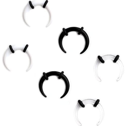 3prs Acrylic C Shape Pincher Tapers Septum Buffalo Taper Expander Pierced Nose, Nipple or Earring Ring with Black O-Rings 14G-4G