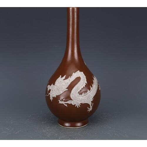 Antique MingDynasty porcelain vase,Purple dragon bottle,Hand- carving crafts,Decoration,Collection&Adornment,Free Shipping