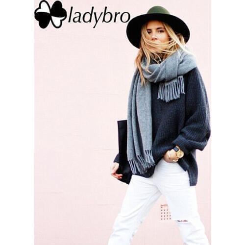 Ladybro Brand Women Scarf Men Imitation Cashmere Scarf Female Male Winter Tassels Luxury Black Scarves Shawls Warm Pashmina