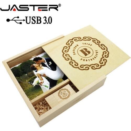JASTER USB 3.0 Photography Wooden Photo Album usb+gift Box usb flash drive Pendrive 16GB 32GB 64GB Wedding gift 1PCS free logo