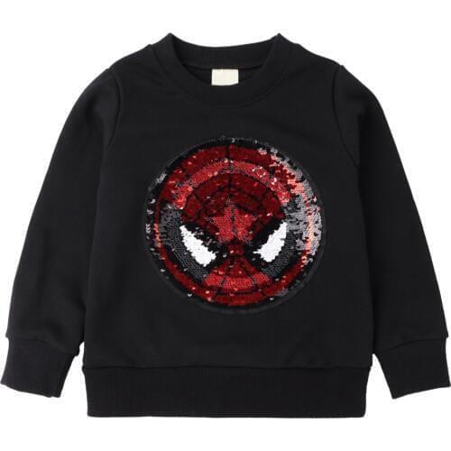 Kids New Long Sleeve Top Boys Sweatshirts Cotton Girl Clothes Spider-Man Becomes Captain America Sequins Reversible Childrens