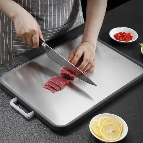 Double-sided 304 Stainless Steel Chopping Blocks Mildew Resistant Non-slip Cutting Board Food Meat Vegetable Kitchen Accessories