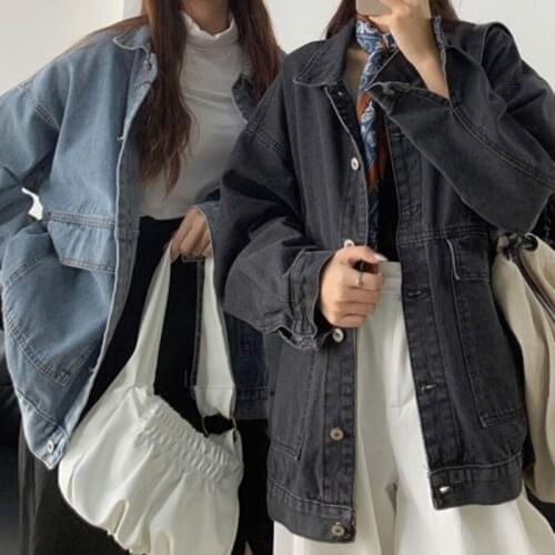 Vintage Denim Jacket Womens spring and autumn Korean version BF style loose and versatile student jacket Hong Kong style top