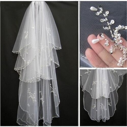 White Bridal Veil 2021 New 2T Veils for Bride Edge Crystal Beaded Wedding Veil With Comb Ivory Wedding Veil