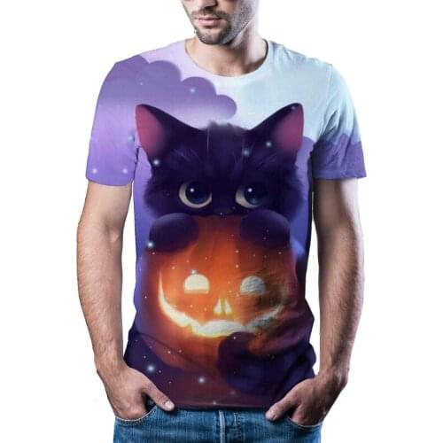 New 3D Printing Round Neck T-shirt Female Animal Cat Short-Sleeved Summer Pullover Retro Style Fashion Casual camisetas de mujer