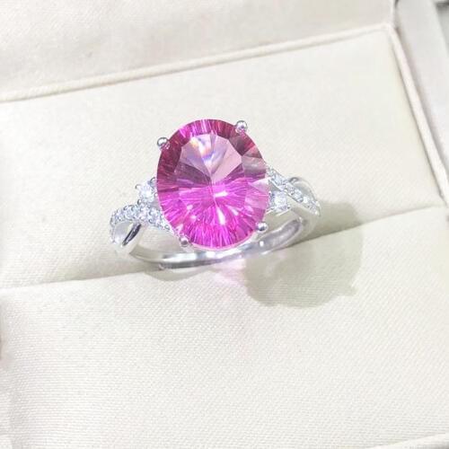 Genuine Natural Pink Topaz Gemstone Concave Cut 10X12MM Big Stone Rings Pink Crystal Fine Jewelry Ring Gift for Ladies Woman