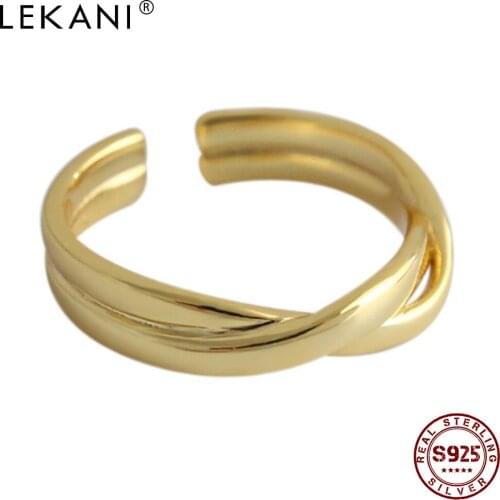 LEKANI Minimalism Women Rings Korean Style S925 Sterling Silver Jewelry Weaving And Interweaving Twist Adjustable Ring Gifts