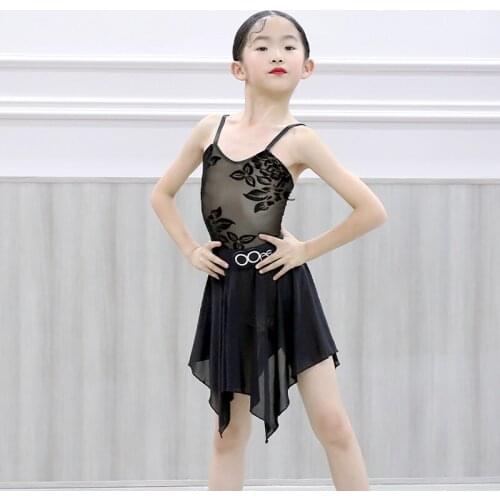 Latin Dance Skirt Set Girls Black Stage Costume Designer Clothes Lace Salsa Dancing Outfit Summer Clothes Tap Dancewear DL7674