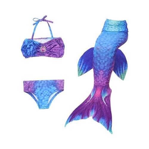 Halloween Girls Swimming Mermaid Tail Cosplay Costume Little Children Swimsuit Kids Swimmable Swimwear 3PCS