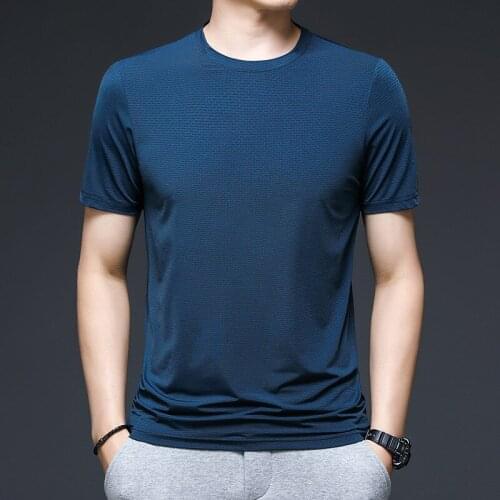Summer new round neck short sleeve t-shirt mens middle-aged sports and leisure bottom shirt high elastic and breathable thin