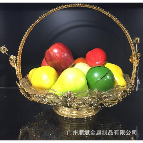 European style metal glass flat fruit plate with diamond decoration Hotel KTV fashion luxury food plate
