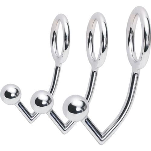 Metal Cock Ring Anal Hook With Stainless Steel Anal Plug Beads Penis Ring Chastity Lock Prostate Massager Fetish Men Sex Product