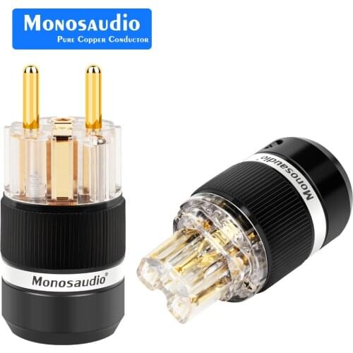Monosaudio E101G/F101G Transparent Pure Copper Gold Plated EUR Schuko Hifi Power Cord Cable Power Plug IEC Female Connector