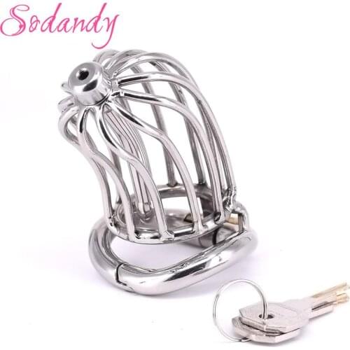 Stainless Steel Male Chastity Device Locking Metal Cock Cage with Urethral Catheter Dilator Penis Ring Sex Product for Men