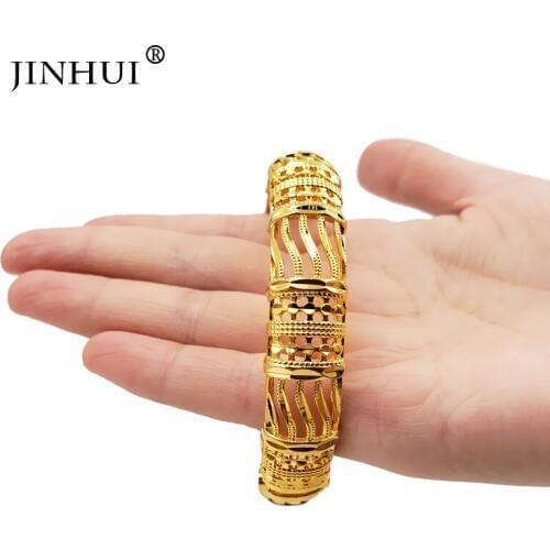 Jin Hui New Fashion Gold Color Wedding Bangles for Women Bride Can open Bracelets Ethiopian/france/African/Dubai Jewelry gifts