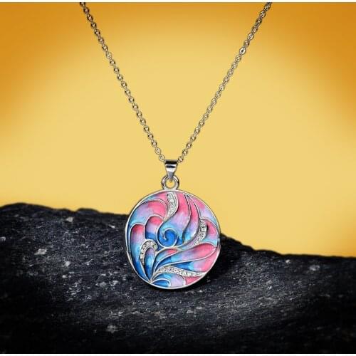 CHARLINLIOL 925 Silver Zircon Necklaces Womens Elegant Colorful Enamel Rose Flower Pendant Necklace Wedding Anniversary Gift