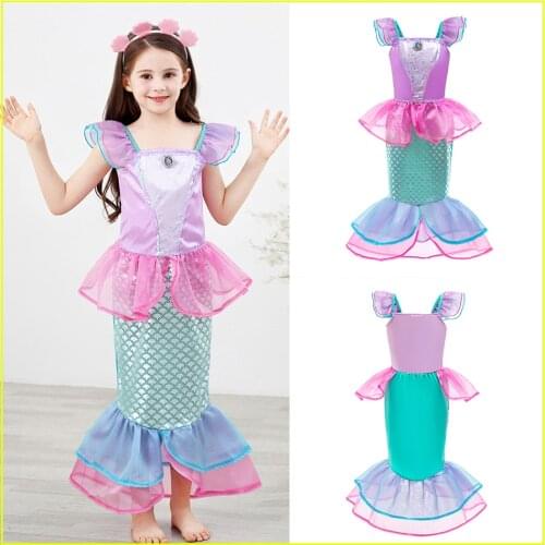 Girls Mermaid Ariel Dress Little Mermaid Cosplay Suit and Wig Child Mermaid Party Costume Little Girl Masquerade Fantasy Dress