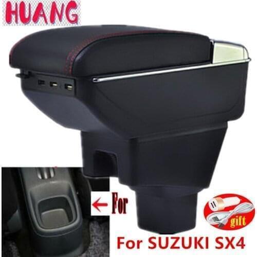 Arm Rest For Suzuki Sx4 2006-2018 Center Centre Console Storage Box Armrest Rotatable with USB LED 2007 2008 2009 2010 2011 2012