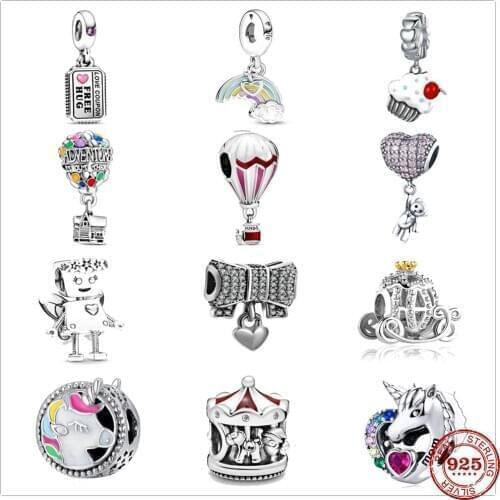 925 sterling silver dream unicorn hot air balloon pendant DIY beads suitable for original pandora Charm bracelet female jewelry