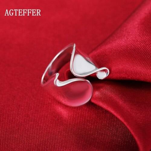 AGTEFFER 925 Sterling Silver Simple Opening Glossy Ring For Women Fashion Wedding Party Charm Jewelry