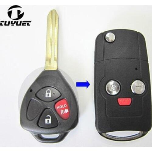 Blank FOB Car Key Case Blanks For Toyota Camry 2+1 Buttons Modified Folding Flip Remote Key Shell