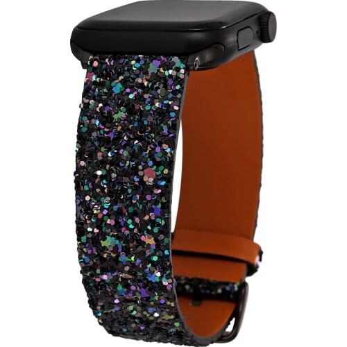 High quality Glitter Leather loop Band for iWatch 40mm 44mm Sports Sparkle Bling Strap for Apple watch 42mm 38mm Series 2 3 4 5