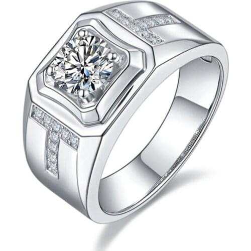 Luxury 100% 925 Sterling Silver Square Real 1 Carat D Color Moissanite Wedding Rings For Men Sparkling Party Fine Jewelry Gift