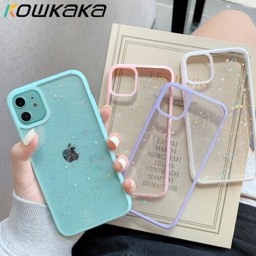 Kowkaka Luxury Bling Glitter Phone Case For iPhone 12 11 Pro Max XR XS Max X 7 8 Plus SE 2020 12 Mini Cute Star Sequins Shell