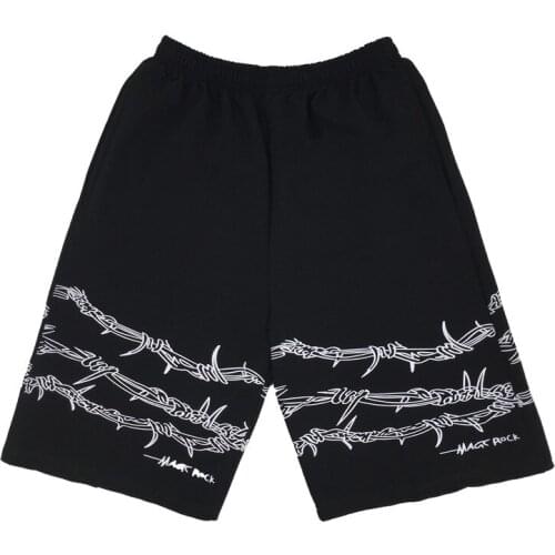 New Summer Shorts Women Oversized Knee Pants Female Streetwear Harajuku Chain Pattern Print Loose Elastic Waist Five Points Man