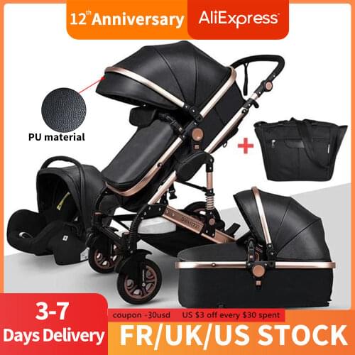 On Sales ! EU No TAX ! Newborn 3 in 1 Baby Stroller High Landscape Luxury Carriage Can Sit Reclining Shock Absorber Pram