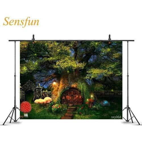 LEVOO Photography Background Magic Forest Tree House Child Portrait Backdrop Photo Shoot Photo Booth Photophone Props Vinyl