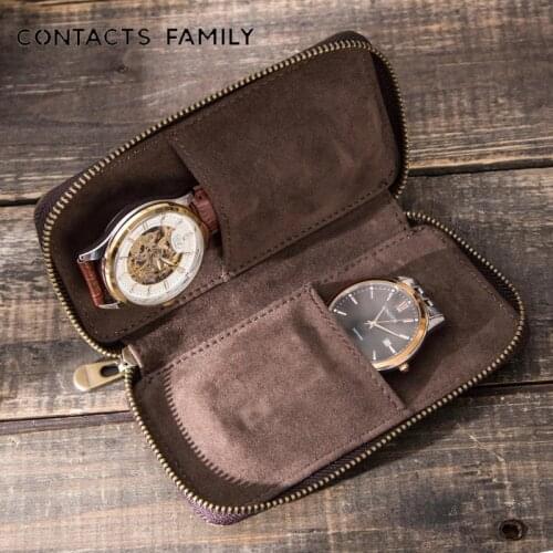 Watch Pouch Bag Vintage Leather Zipper Wristwatch Storage Case Handmade Box