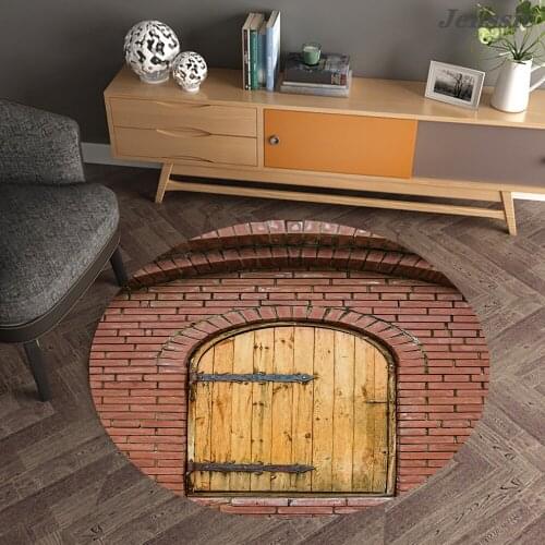 Vintage Wooden Door Print Round Area Rug Carpet Rural Art Building Non-slip Stepping Mats Carpet for Living Room Kitchen Balcony