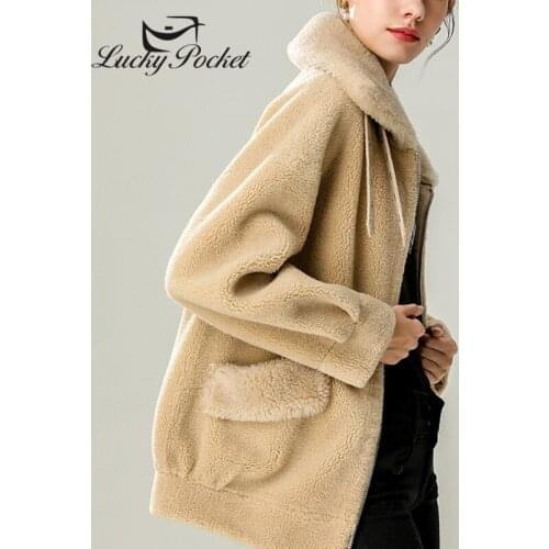 Women Winter Solid Color Thick Warm Real Wool Fur Leather Female Casual Loose Fashion New Parkas Ladies Brand Outerwear ML496