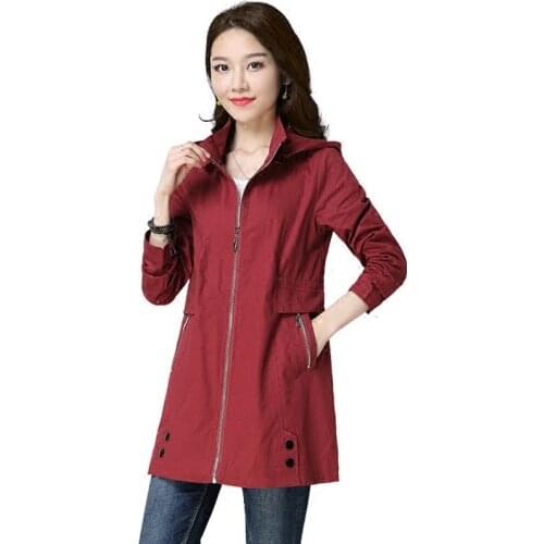 Spring trench coat womens 2020 autumn casual loose windbreakers womens solid hooded plus size coats female long slim windbreaker