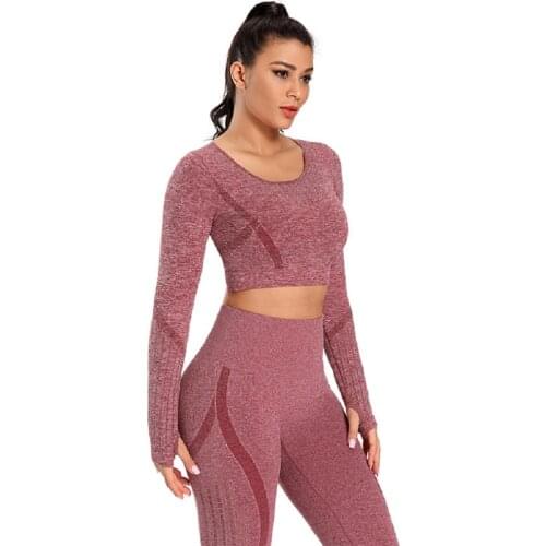 Women Sport Suit Compressed Long Sleeve Sport Outfit 2pcs long sleeve Yoga Shirt Elastic Yoga Leggings Gym Clothes for Women