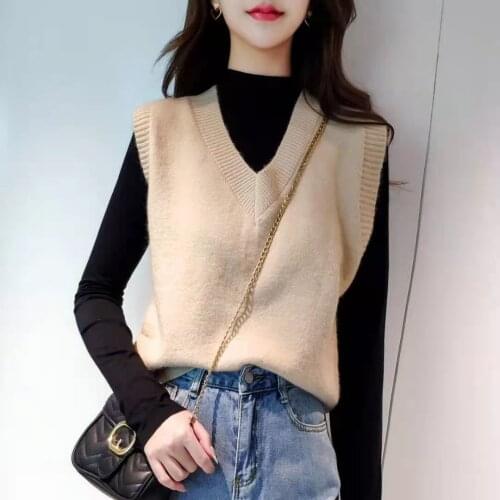 Olomm Knitted Waistcoat Girl Autumn New VNeck Sweater Korean Loose Versatile Vest Women Chalecos Para Mujer Hot Manteau Hiver