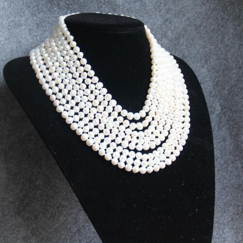 2021 7-8mm Natural White Multilayer FreshWater Pearl Necklace Near Round Women Necklace Choker Charm Girl Chain Party Jewelry